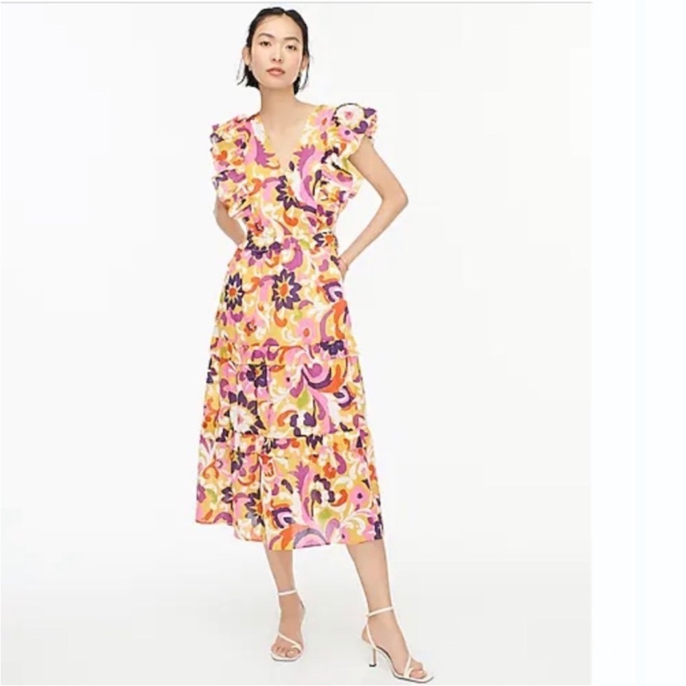 J. Crew Ruffle-sleeve Midi Dress Ratti Flower Floral XS Cotton